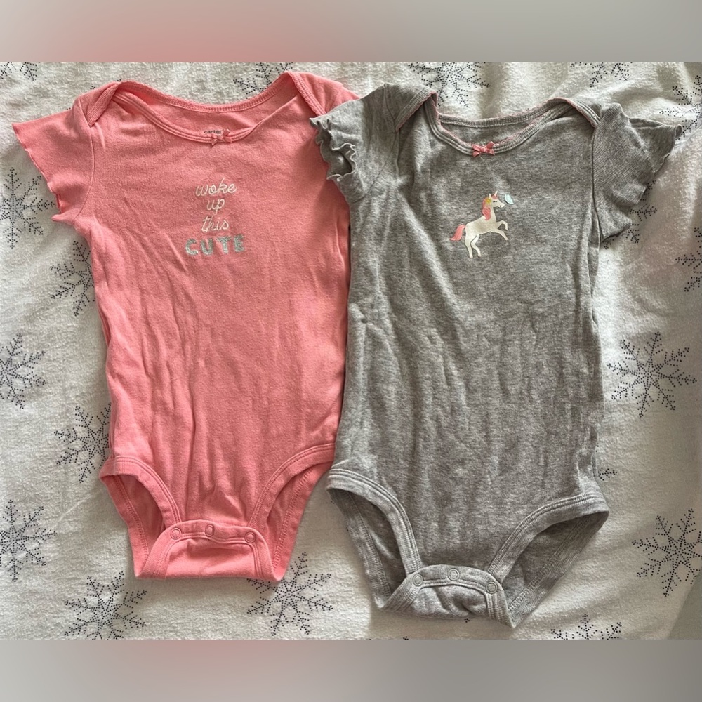 12 months grey & pink ss bodysuits from carters